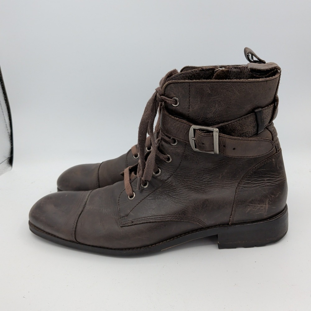Banana Republic Broderick Mens 11 Brown Leather Lace Up Combat Boots Cap Toe Lug - Picture 2 of 8
